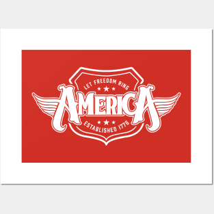 America - Shield Design (White on Red) Posters and Art